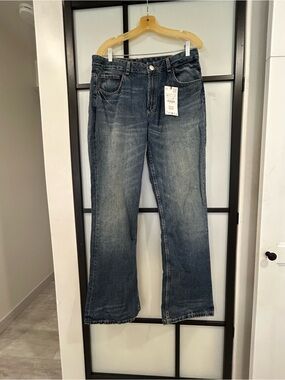Zara Women's Dark Blue Wide-Leg Jeans